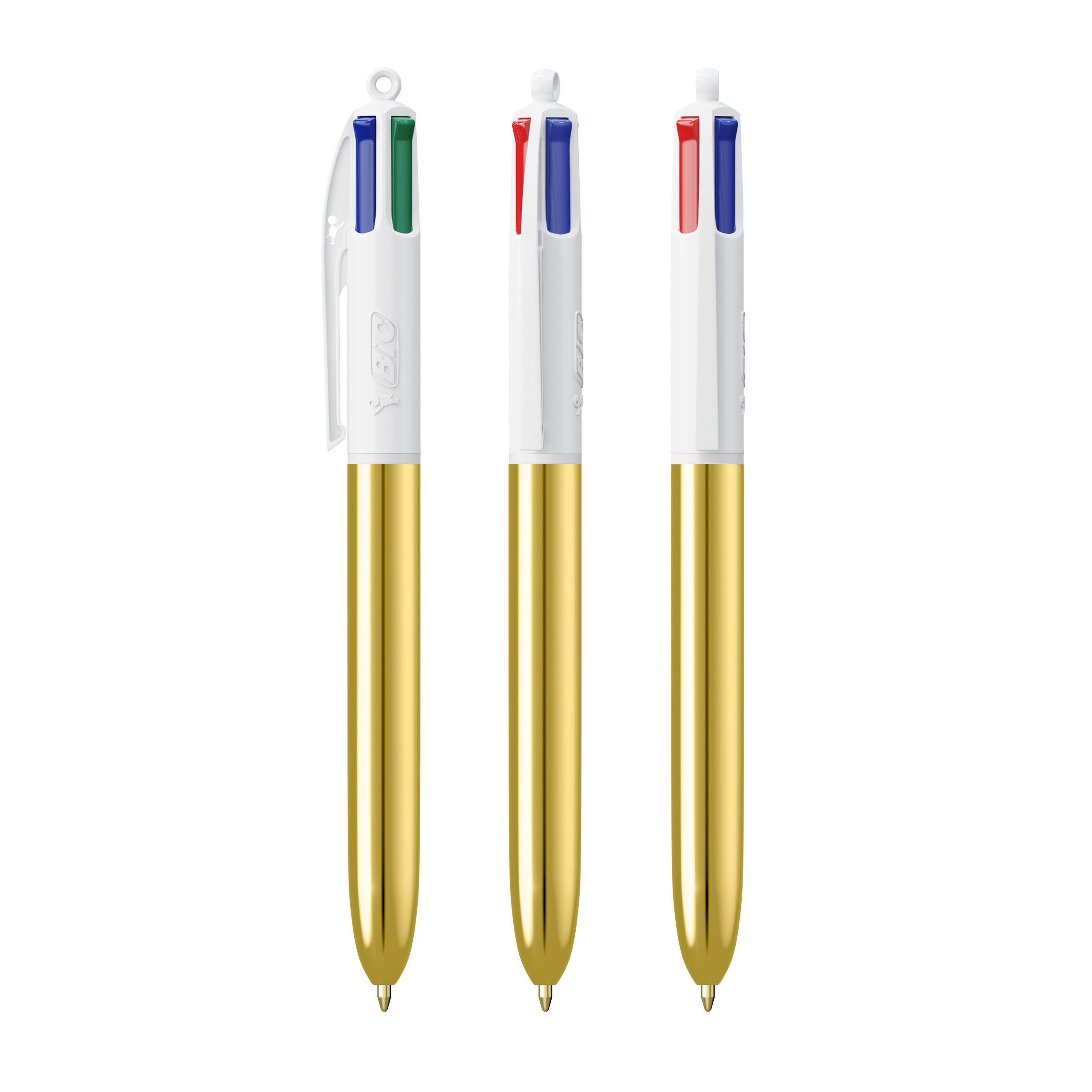 Stylo 4 couleurs publicitaire BIC® Shine avec Lanyard Couleur White/ Metallic Gold